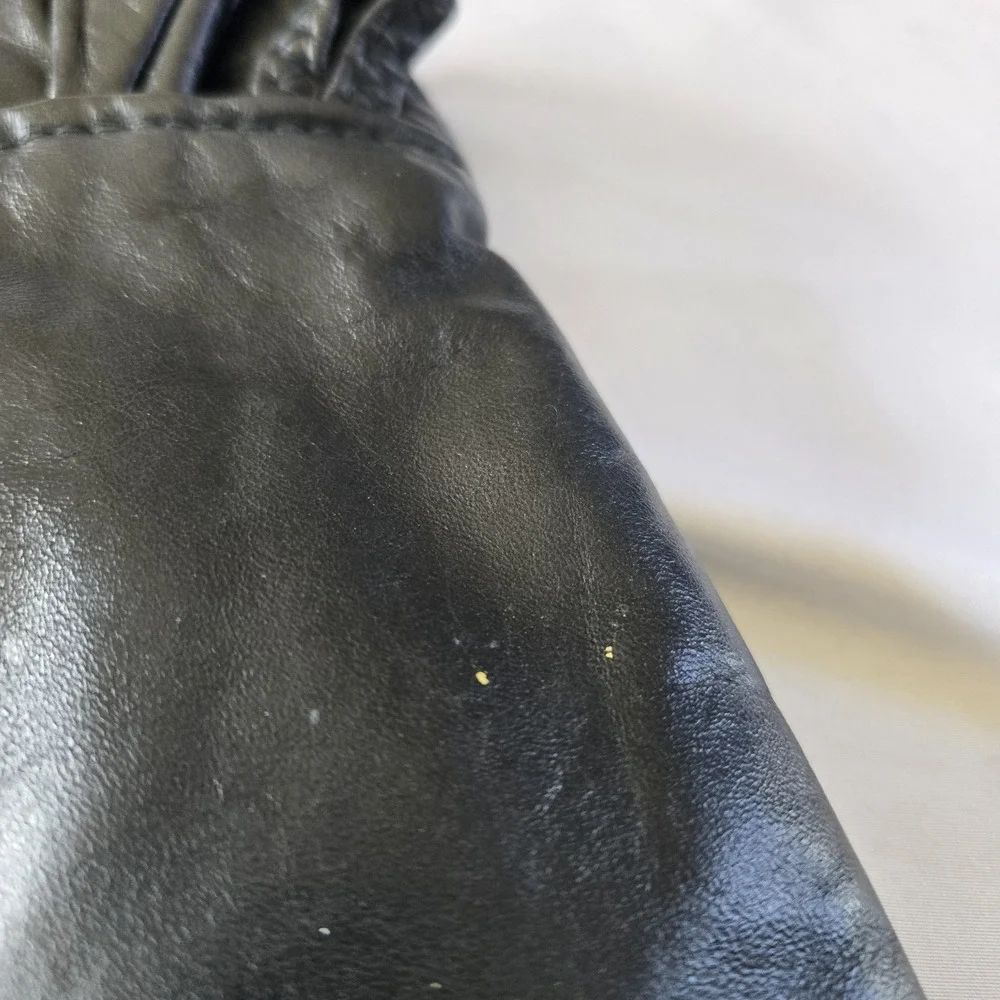 Vintage 60s Black Leather Flap Clutch Purse Large Envelope Mixed Metallic Detail
